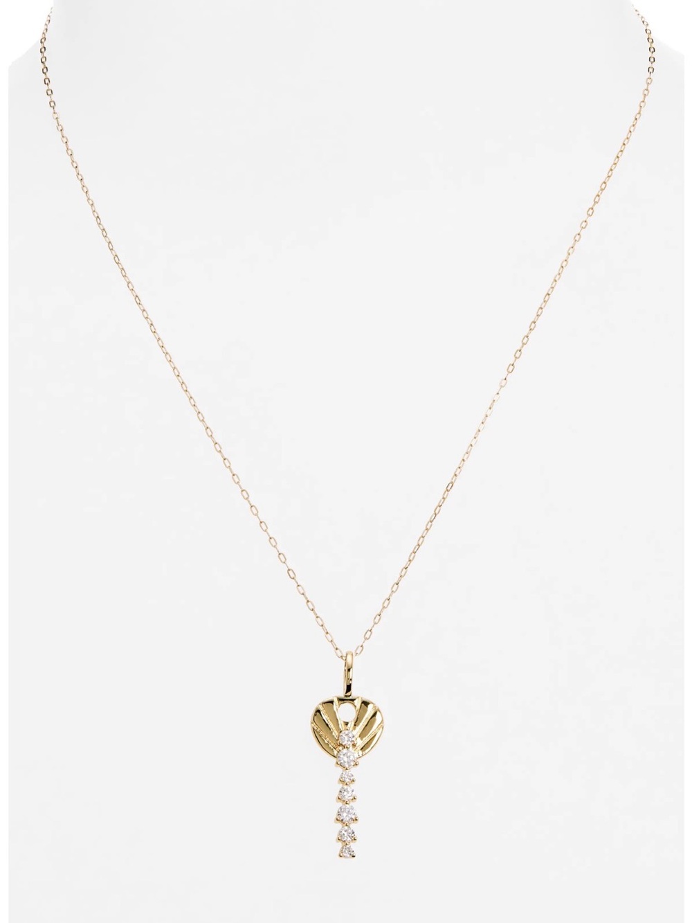 NWOT Miranda Frye 18k-Plate Gold Shell Pendant Necklace with CZ Drop Chain - Picture 2 of 6